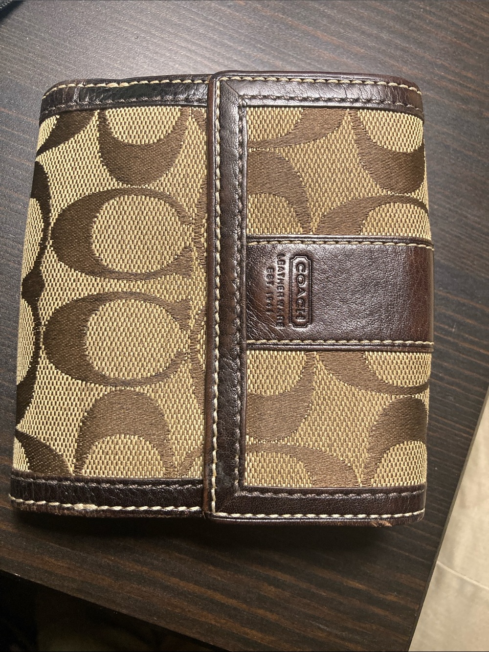 Coach Brown Tan Signature Canvas  Wallet